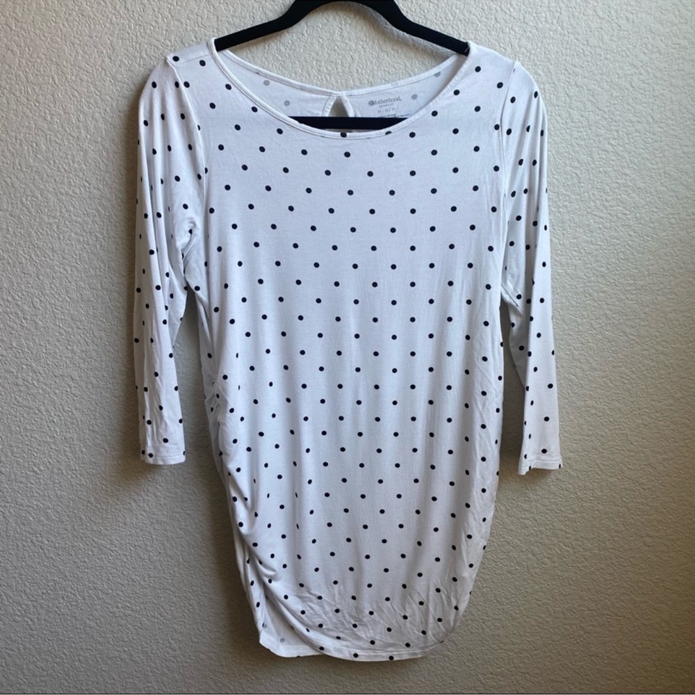 Motherhood Maternity white top shirt with black polkadot